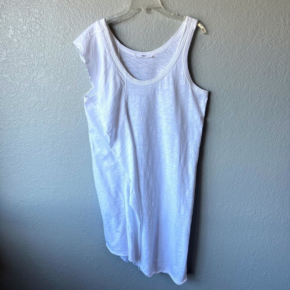 WILT slub cotton asymmetrical tank dress with ruffle side panel